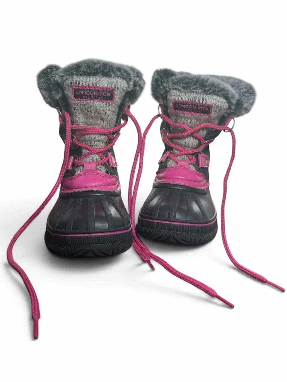 London Fog Toddler 11 Pink and Gray Faux Fur Snow Boots